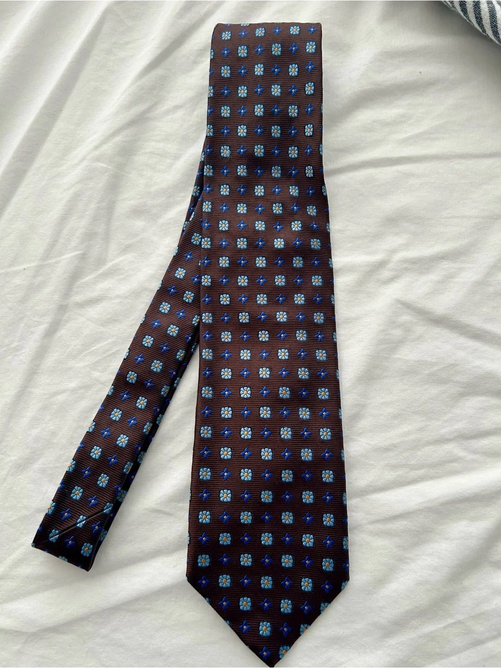 Men's Brooks Brother’s Makers Neck Tie Brown Geometric Floral Pure Silk Made USA